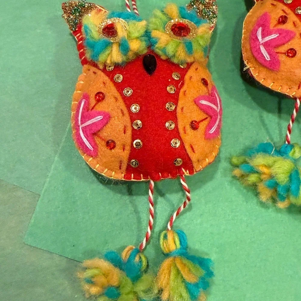 Pier 1 - Holiday Colorful Beaded 6.5 Owl Ornaments Christmas Tree Ornaments
